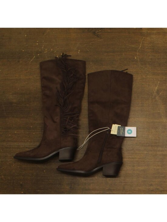 Universal Thread Shoes - Universal Thread Patsy Tall Fringe Western Boots Cowgirl Chocolate Brown 8M